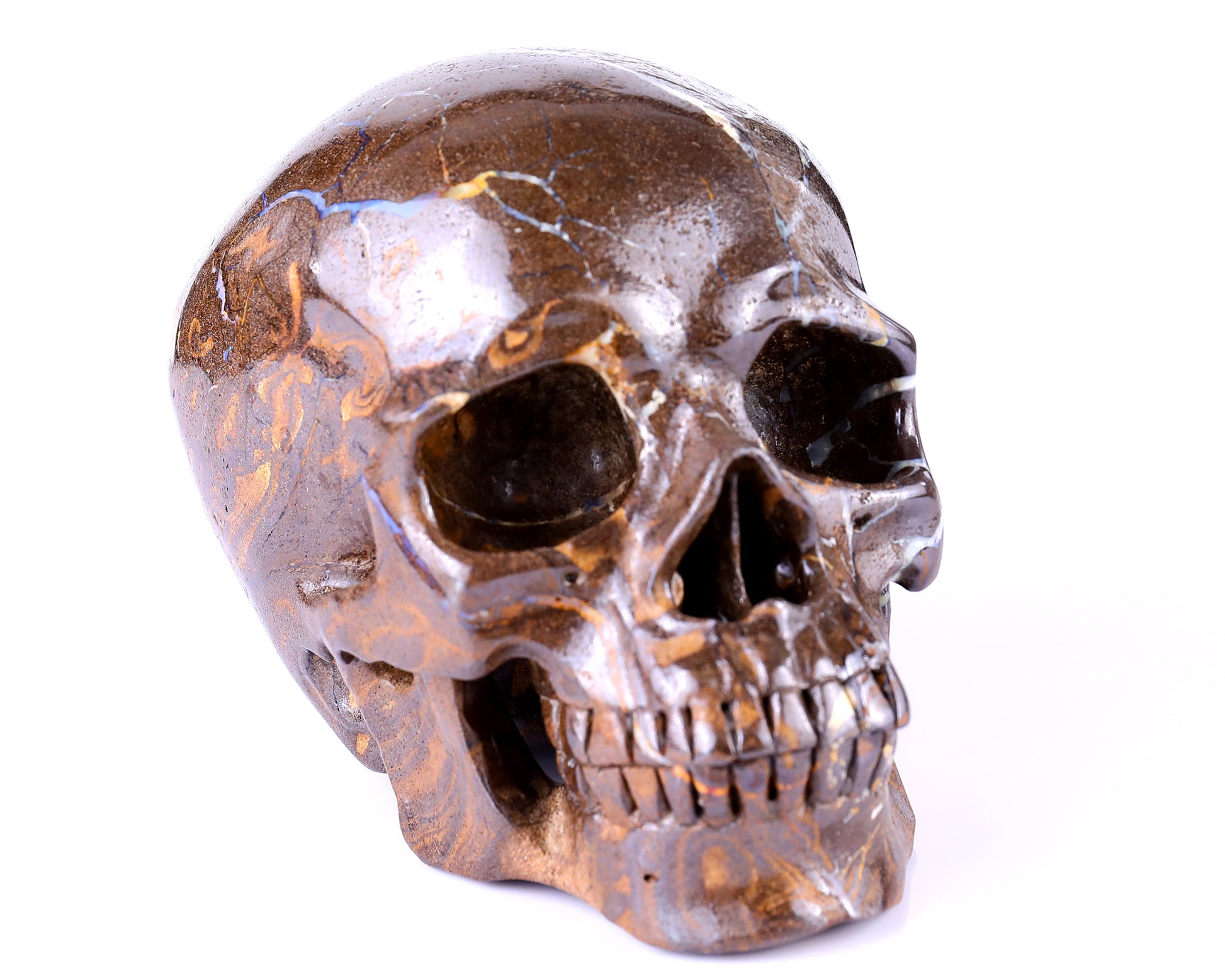 6.5" Opal Hand Carved Crystal Realistic Skull Sculpture Crystallumi