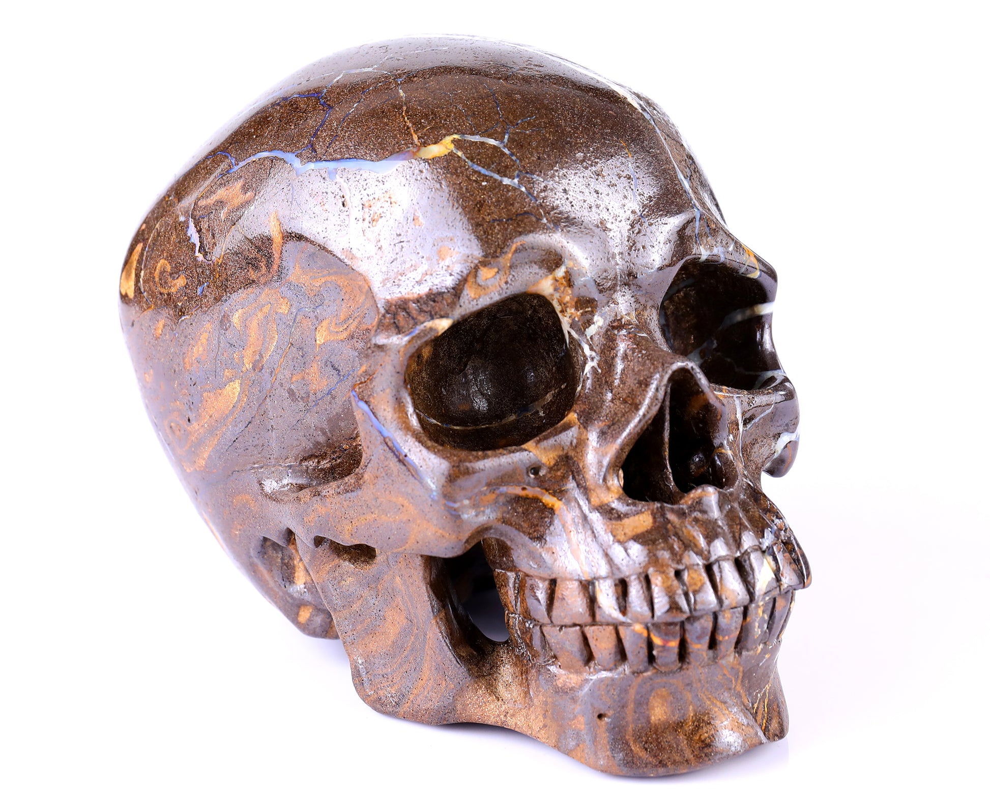 6.5" Opal Hand Carved Crystal Realistic Skull Sculpture Crystallumi