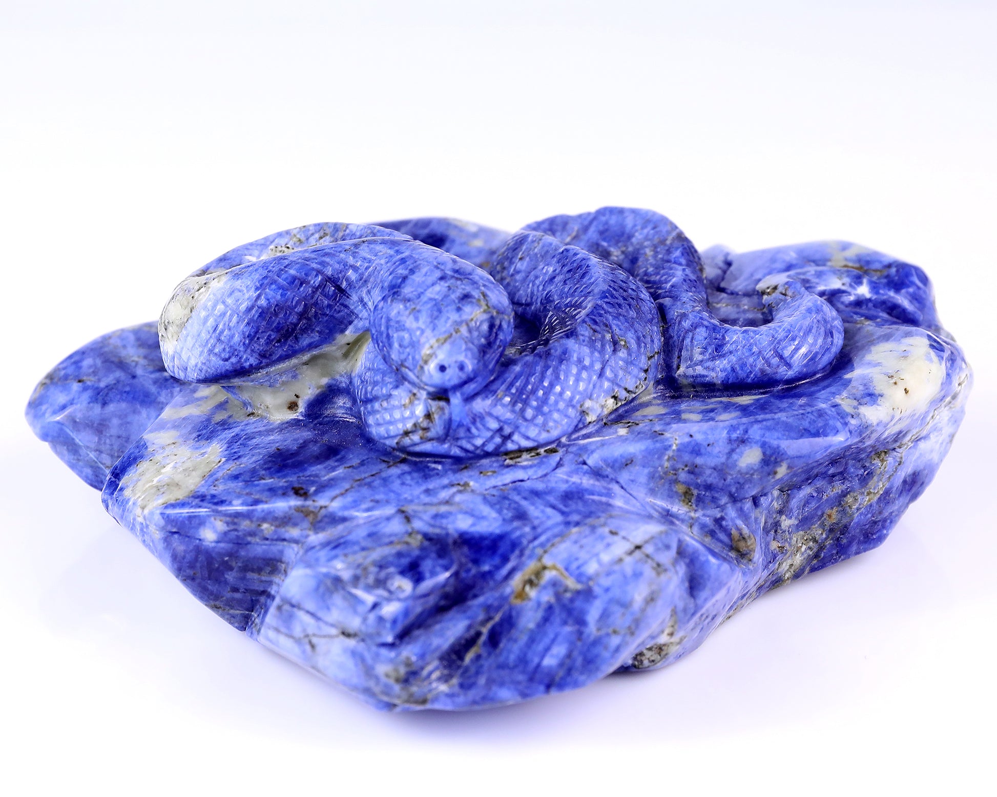 6.5" Sodalite Hand Carved Crystal Snake Sculpture Crystallumi