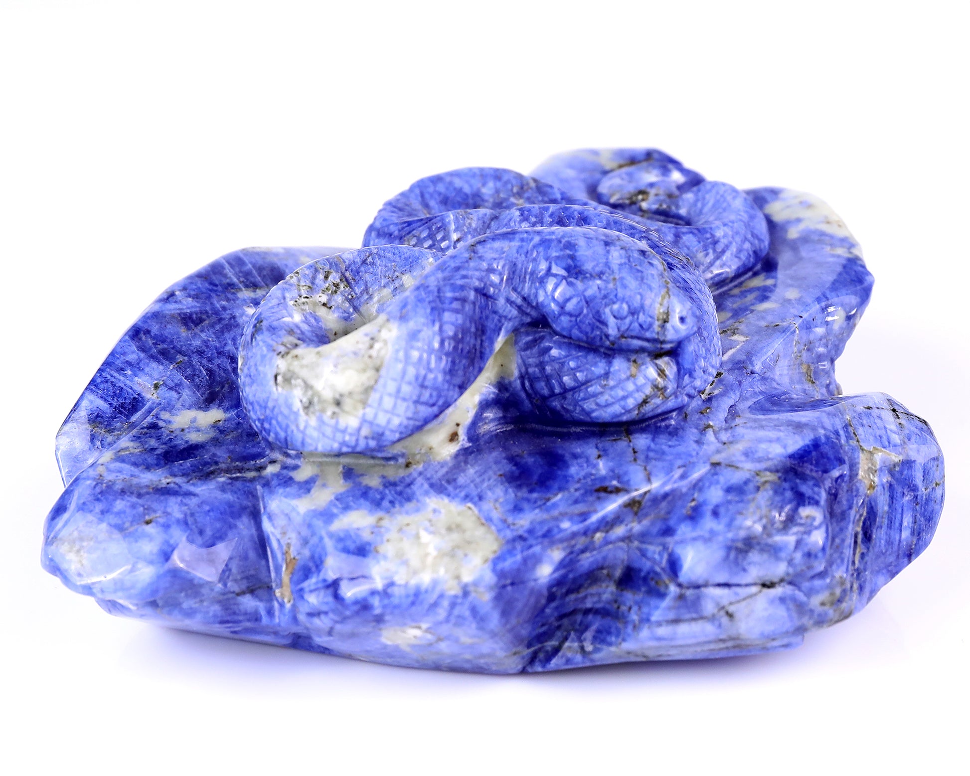 6.5" Sodalite Hand Carved Crystal Snake Sculpture Crystallumi