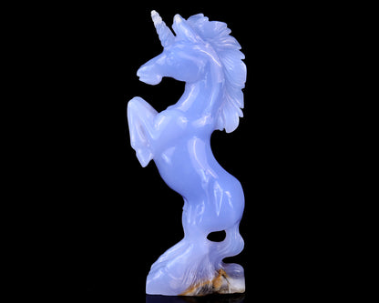 6.8" Blue Chalcedony Hand Carved Crystal Unicorn Sculpture Crystallumi