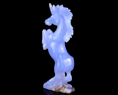 6.8" Blue Chalcedony Hand Carved Crystal Unicorn Sculpture Crystallumi