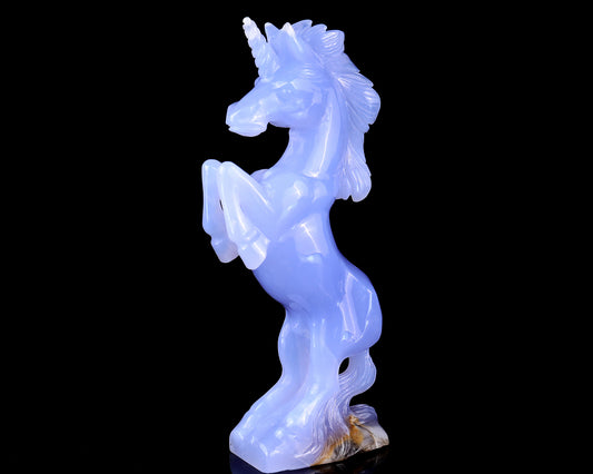 6.8" Blue Chalcedony Hand Carved Crystal Unicorn Sculpture Crystallumi