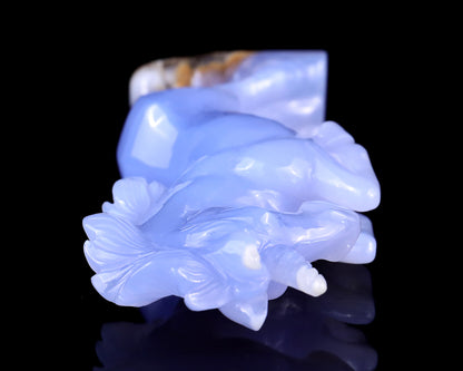 6.8" Blue Chalcedony Hand Carved Crystal Unicorn Sculpture Crystallumi