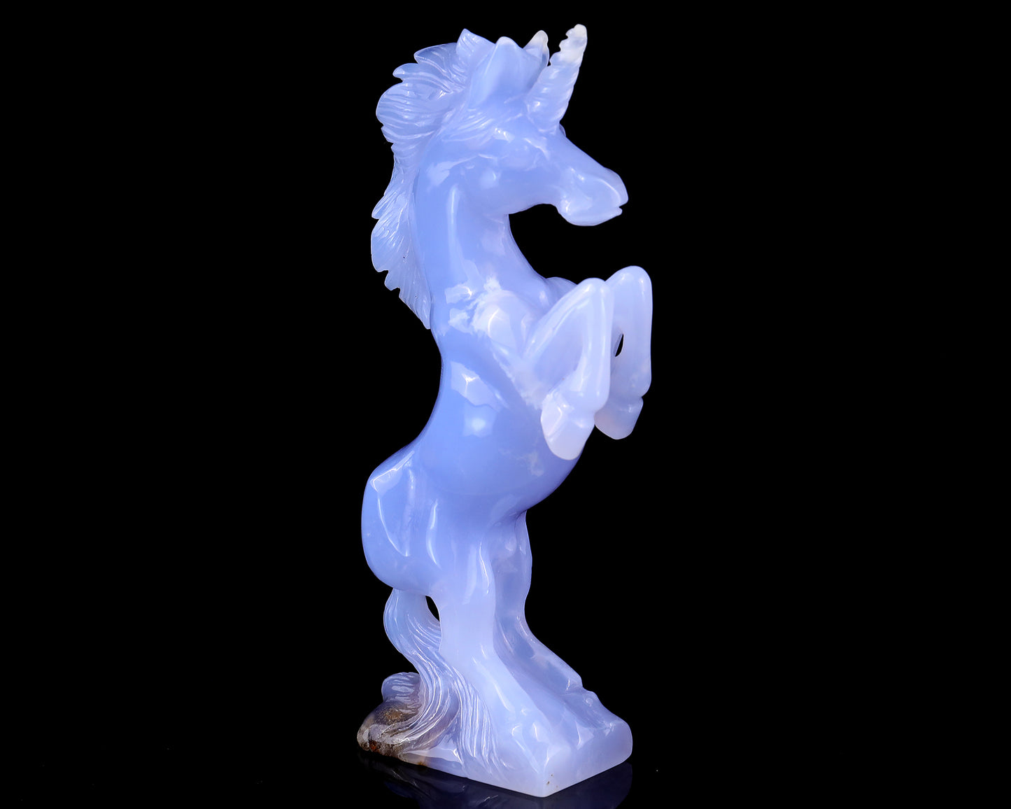 6.8" Blue Chalcedony Hand Carved Crystal Unicorn Sculpture Crystallumi