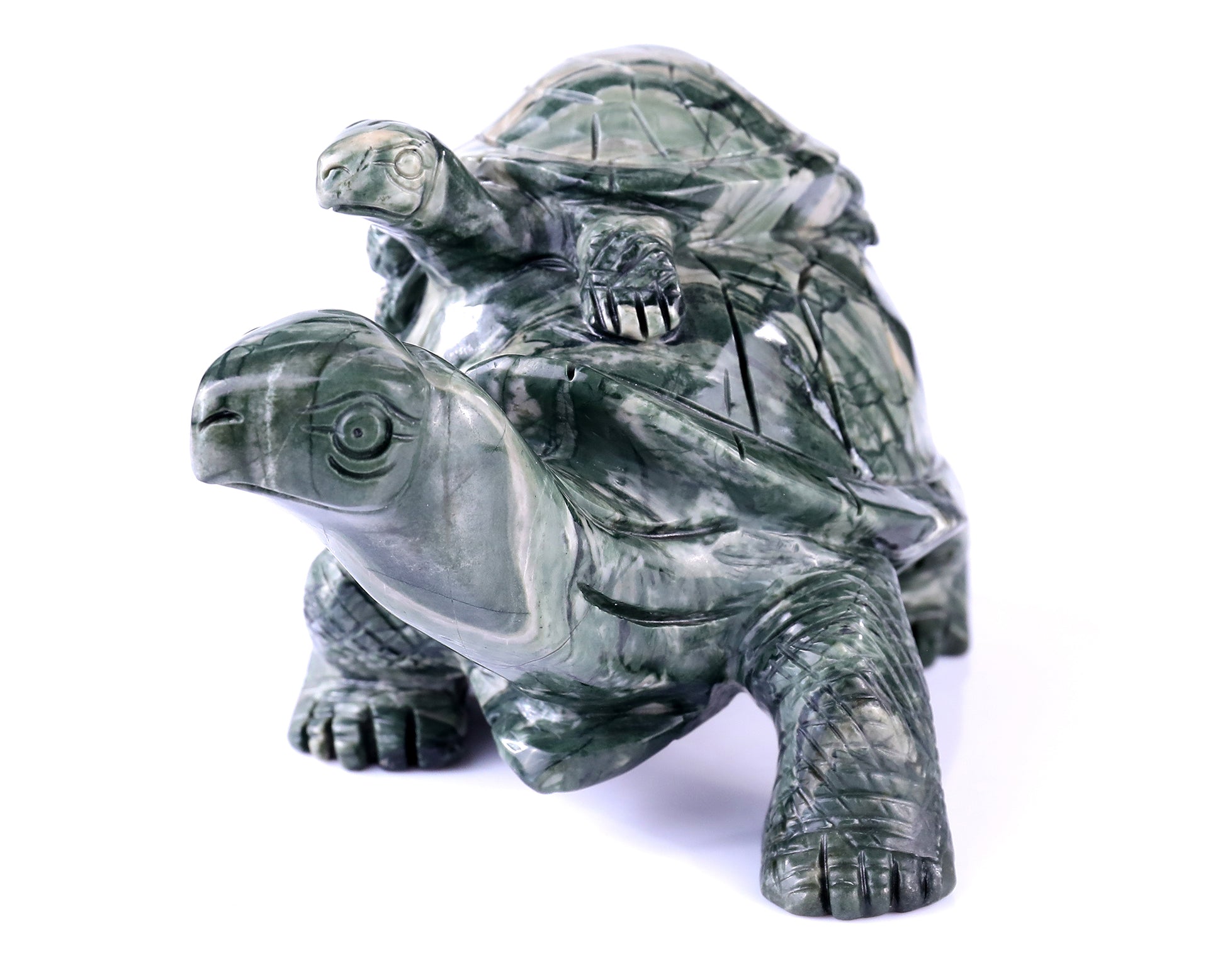 6.8" Jiulong Jade Hand Carved Crystal Turtles Sculpture Crystallumi