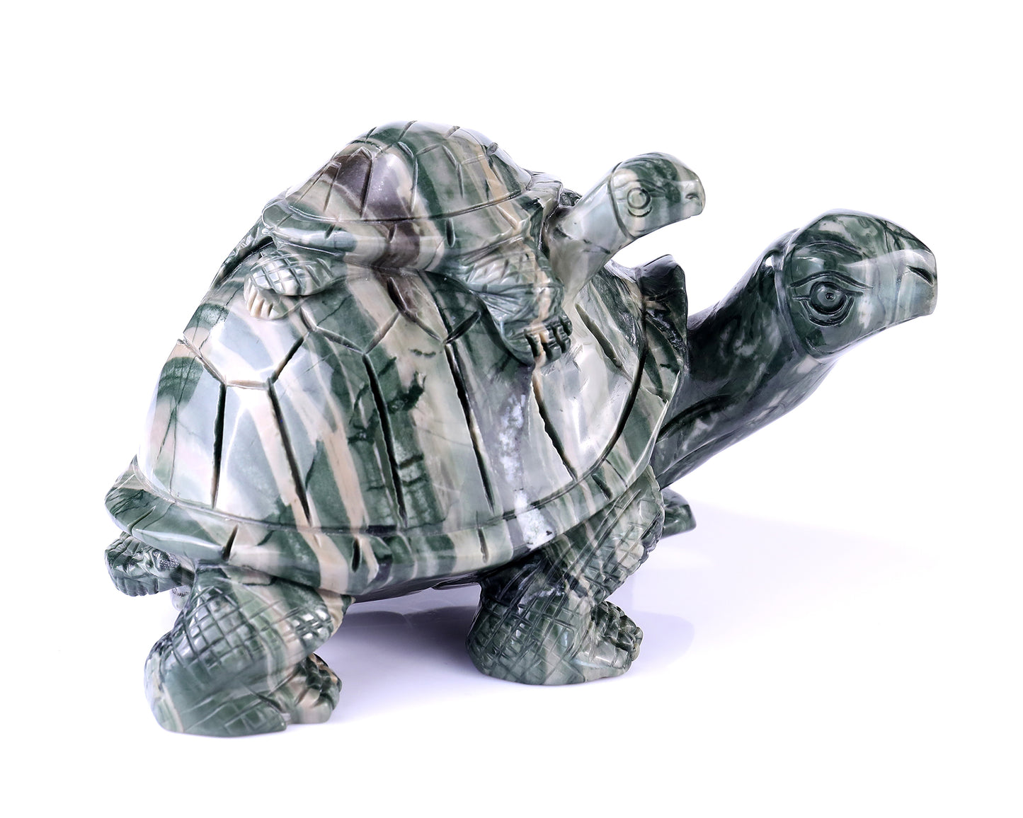 6.8" Jiulong Jade Hand Carved Crystal Turtles Sculpture Crystallumi