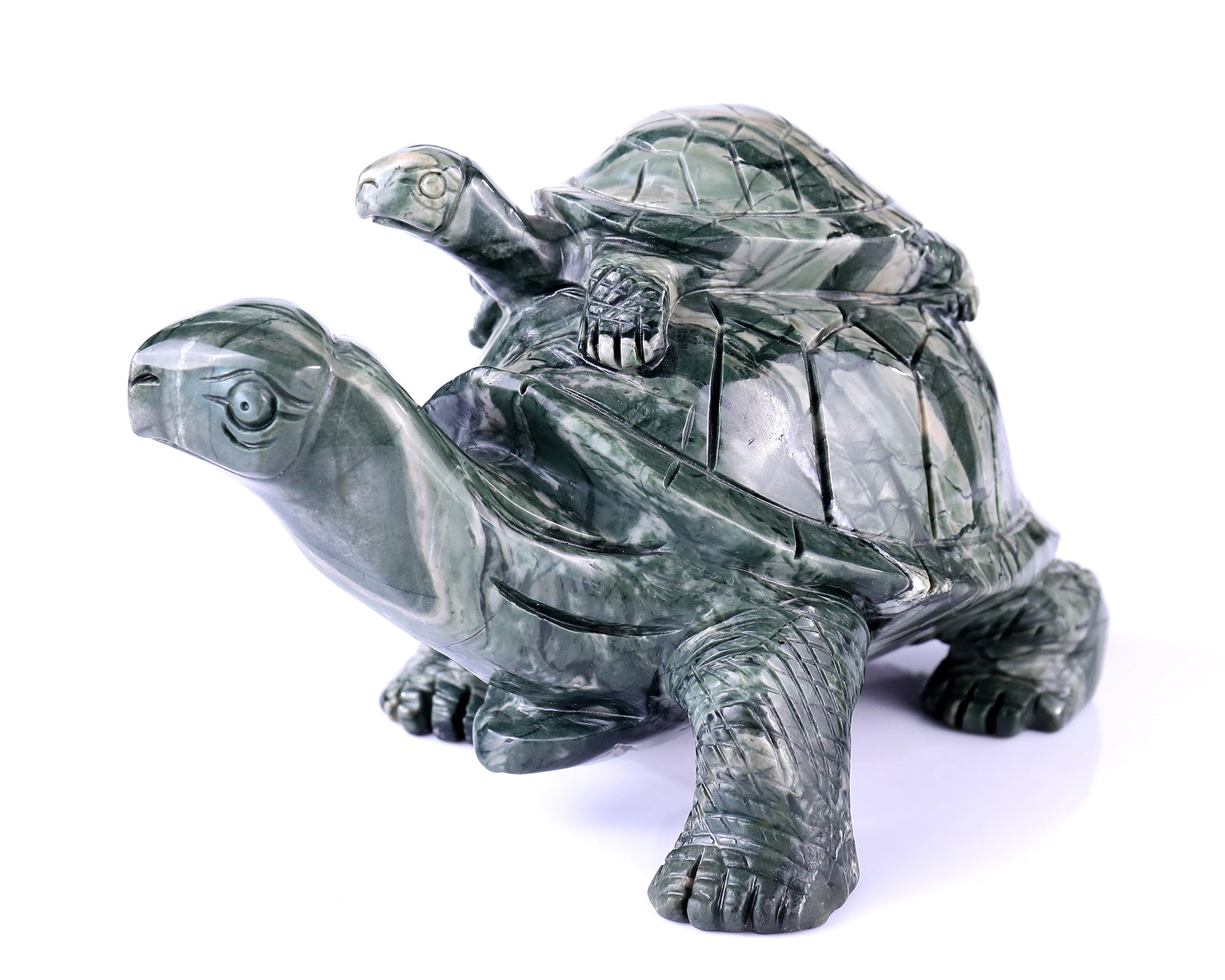 6.8" Jiulong Jade Hand Carved Crystal Turtles Sculpture Crystallumi