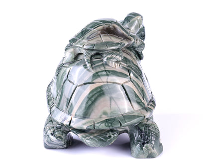 6.8" Jiulong Jade Hand Carved Crystal Turtles Sculpture Crystallumi