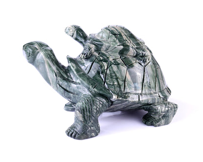 6.8" Jiulong Jade Hand Carved Crystal Turtles Sculpture Crystallumi