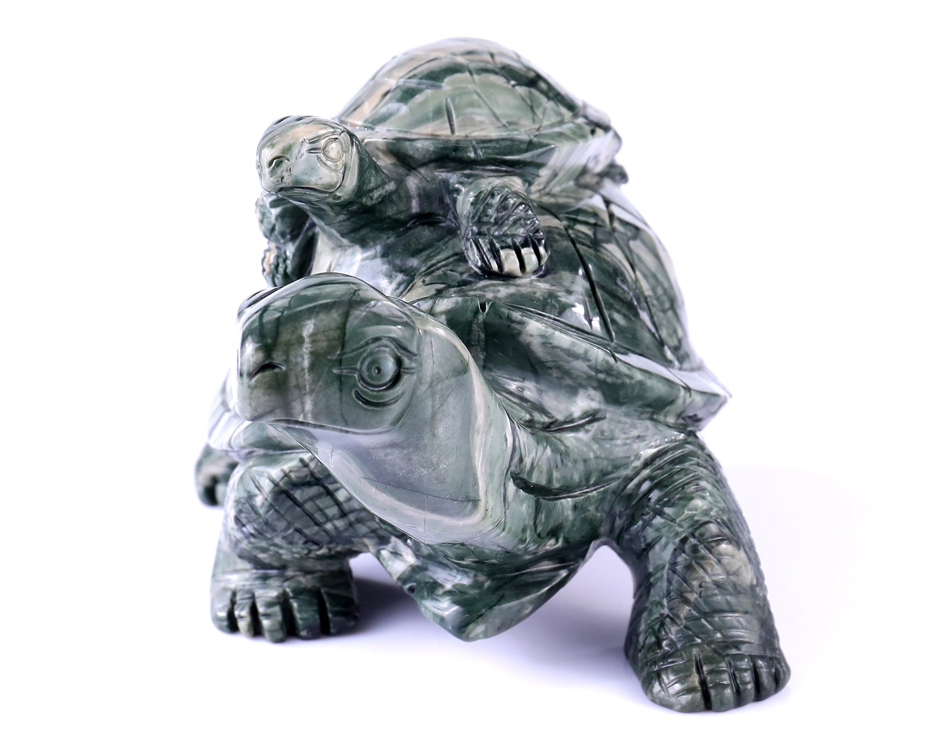 6.8" Jiulong Jade Hand Carved Crystal Turtles Sculpture Crystallumi