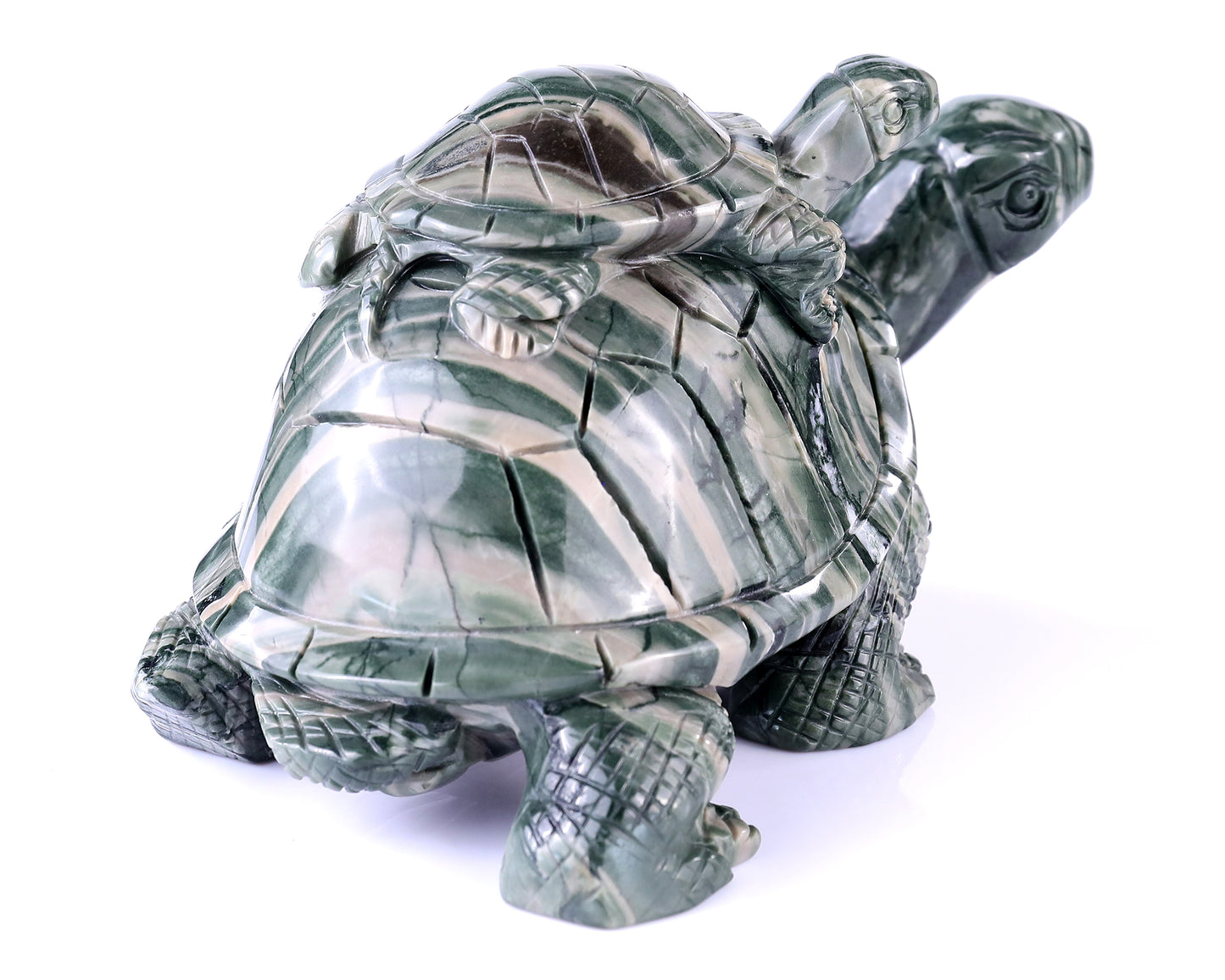 6.8" Jiulong Jade Hand Carved Crystal Turtles Sculpture Crystallumi