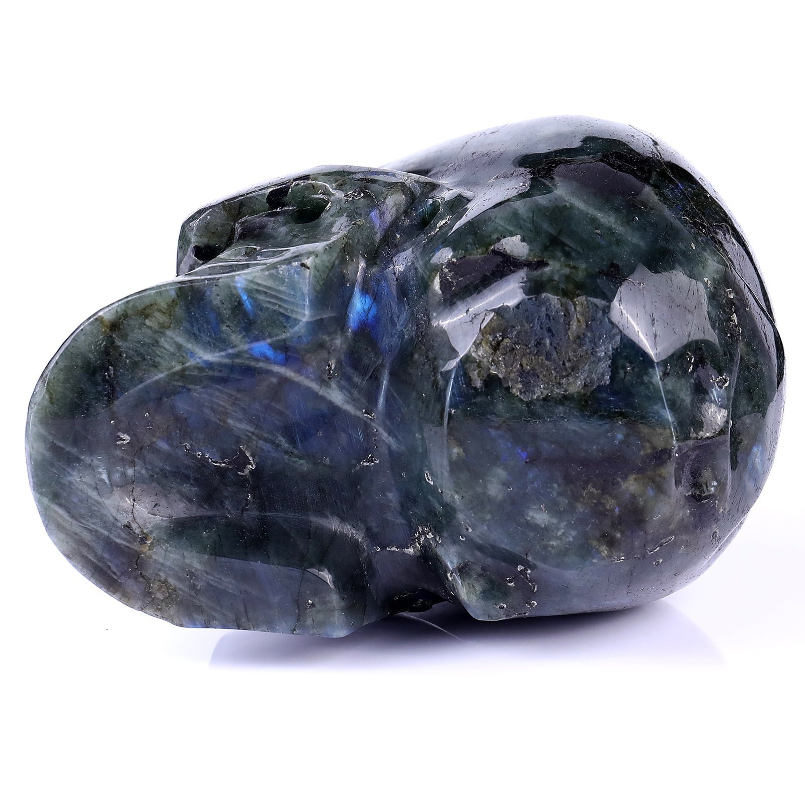 6.9" Blue Labradorite Hand Carved Crystal Realistic Skull Sculpture Crystallumi