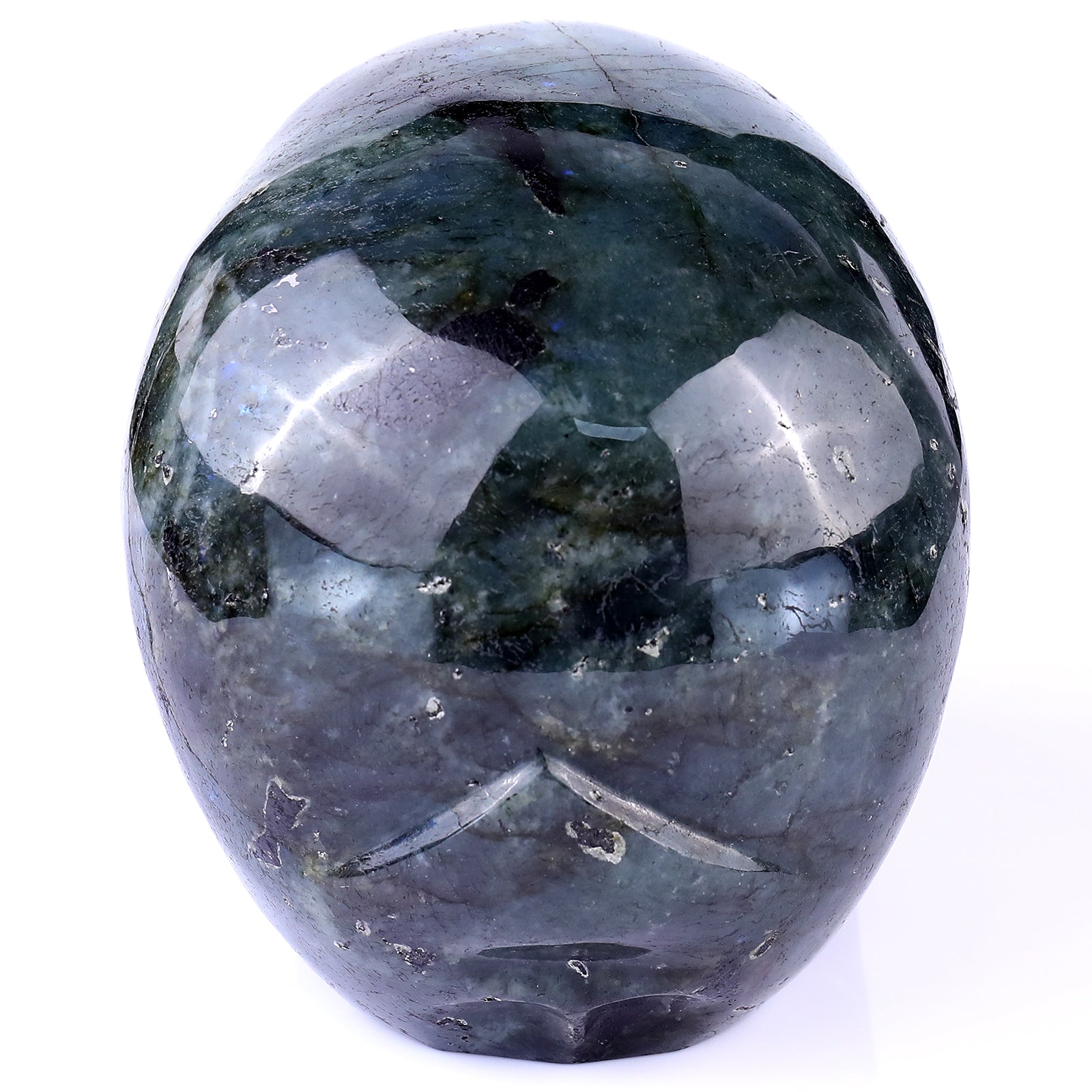 6.9" Blue Labradorite Hand Carved Crystal Realistic Skull Sculpture Crystallumi