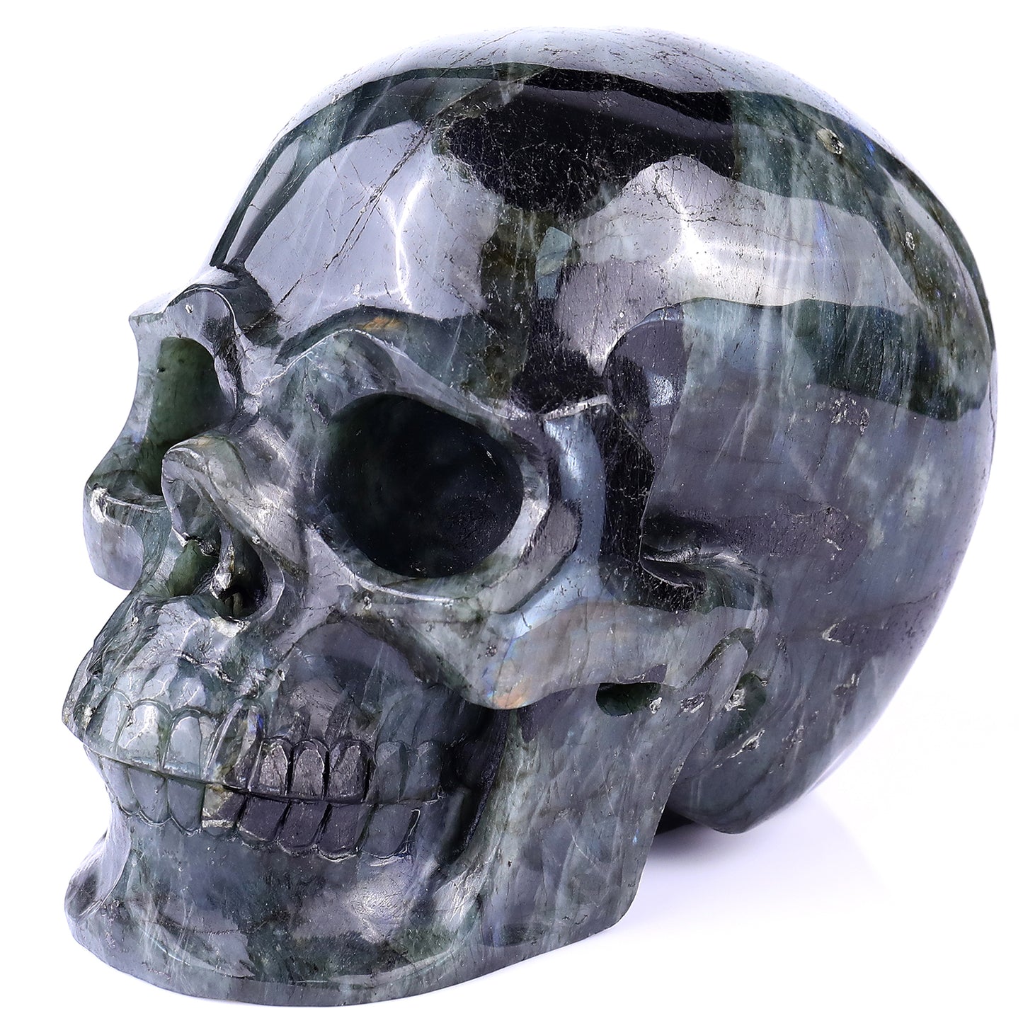 6.9" Blue Labradorite Hand Carved Crystal Realistic Skull Sculpture Crystallumi