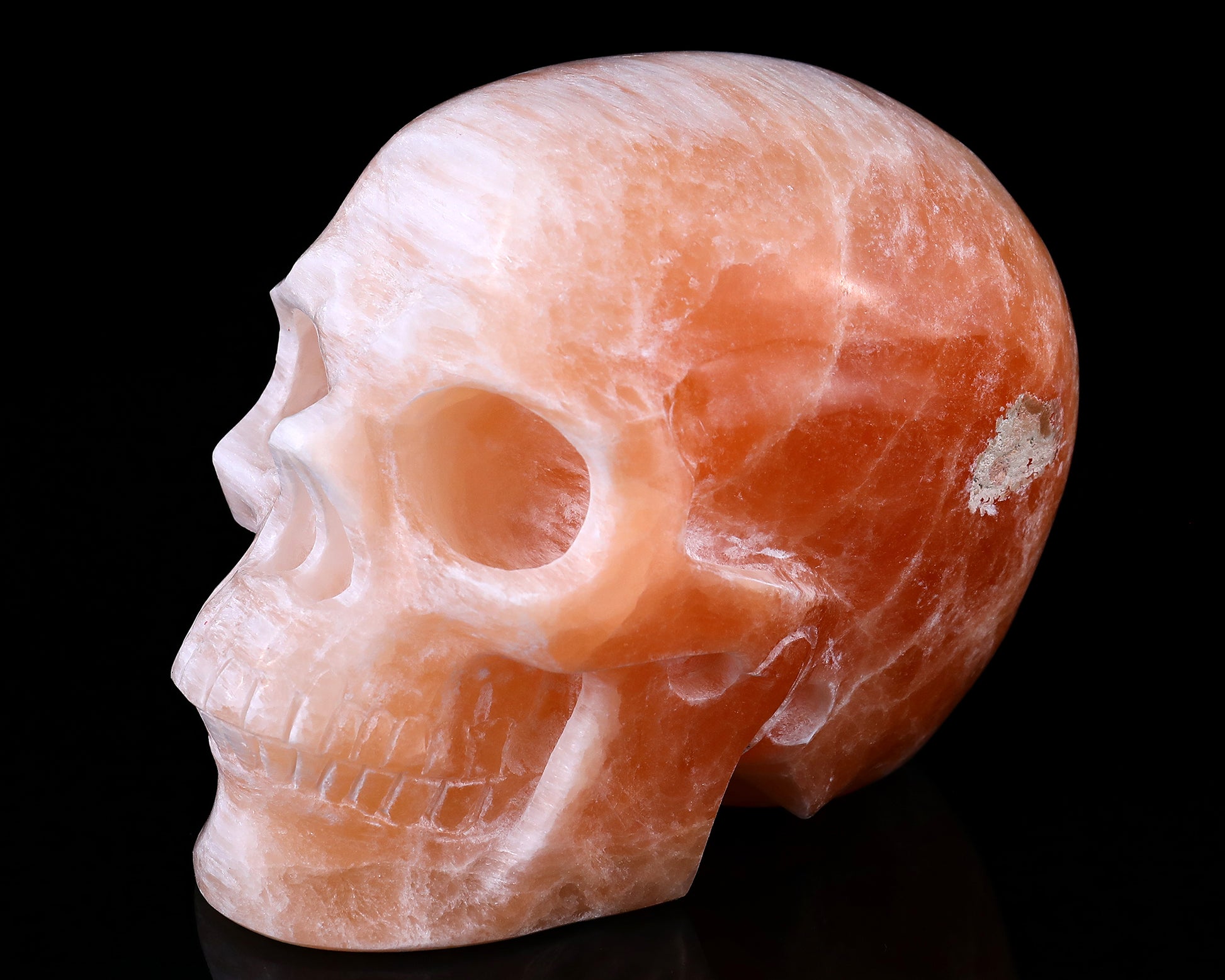 6.9" Orange Selenite Hand Carved Crystal Realistic Skull Sculpture Crystallumi