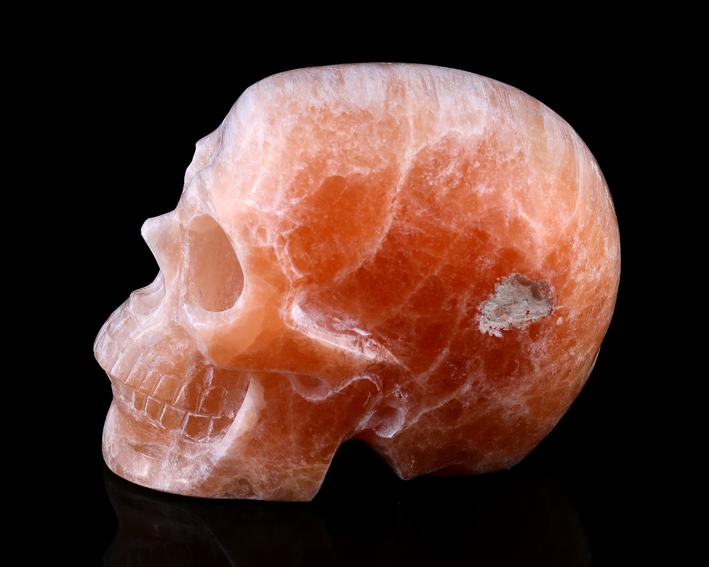 6.9" Orange Selenite Hand Carved Crystal Realistic Skull Sculpture Crystallumi