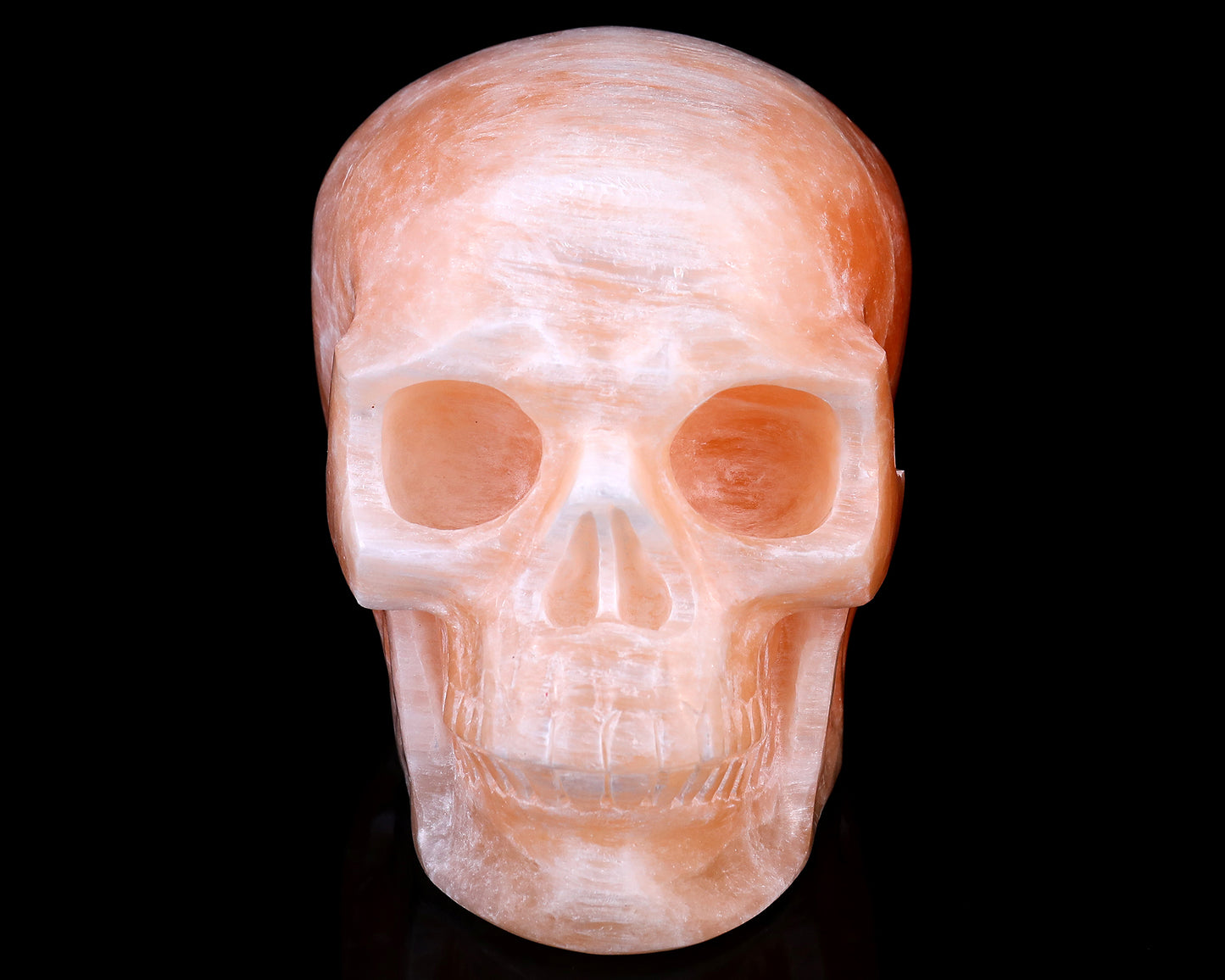 6.9" Orange Selenite Hand Carved Crystal Realistic Skull Sculpture Crystallumi