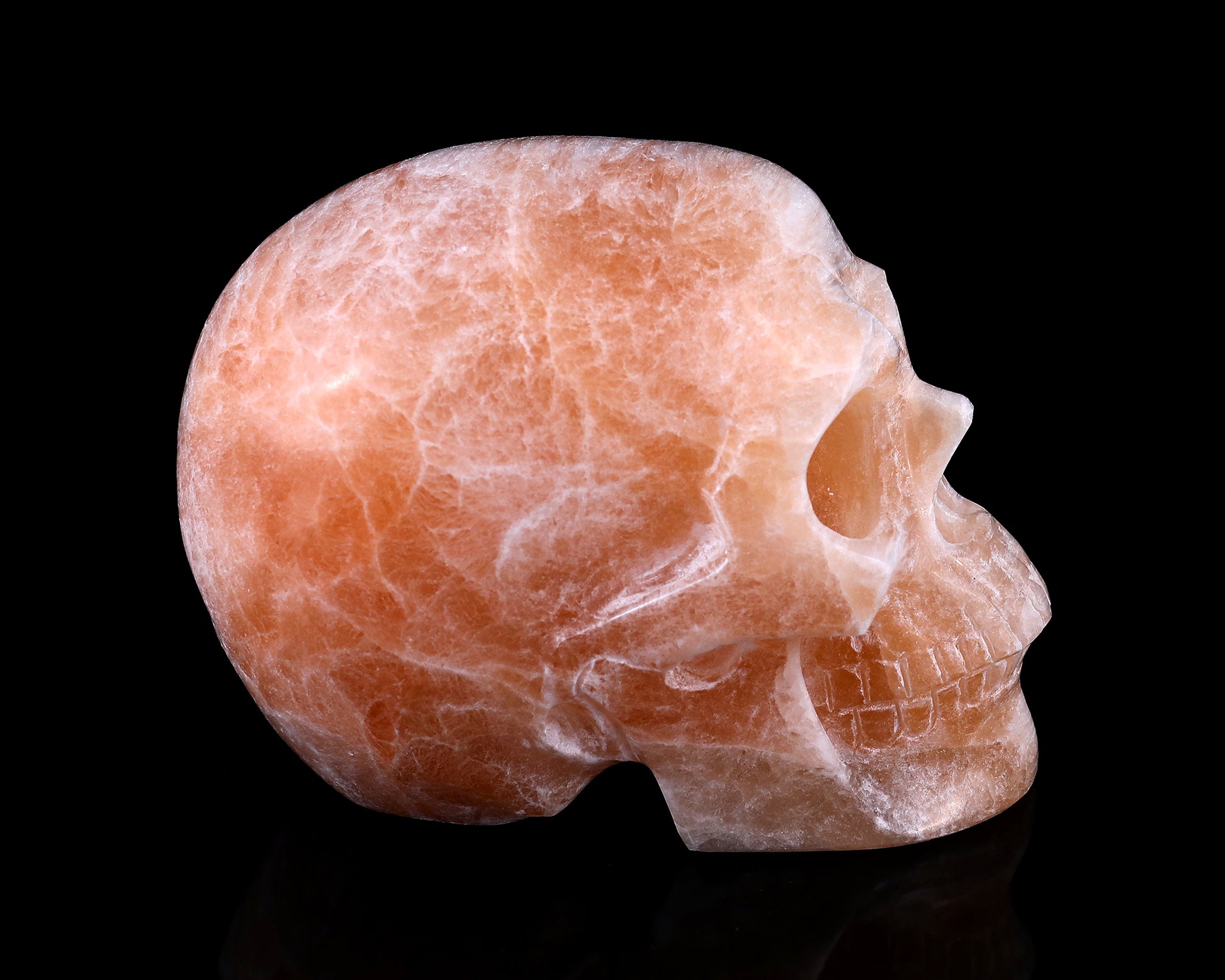 6.9" Orange Selenite Hand Carved Crystal Realistic Skull Sculpture Crystallumi