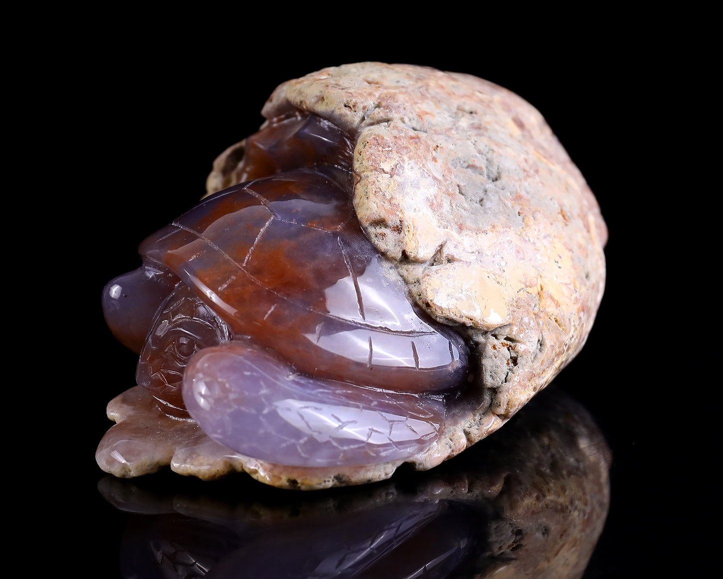 5.1" Chalcedony Hand Carved Crystal Turtle Sculpture