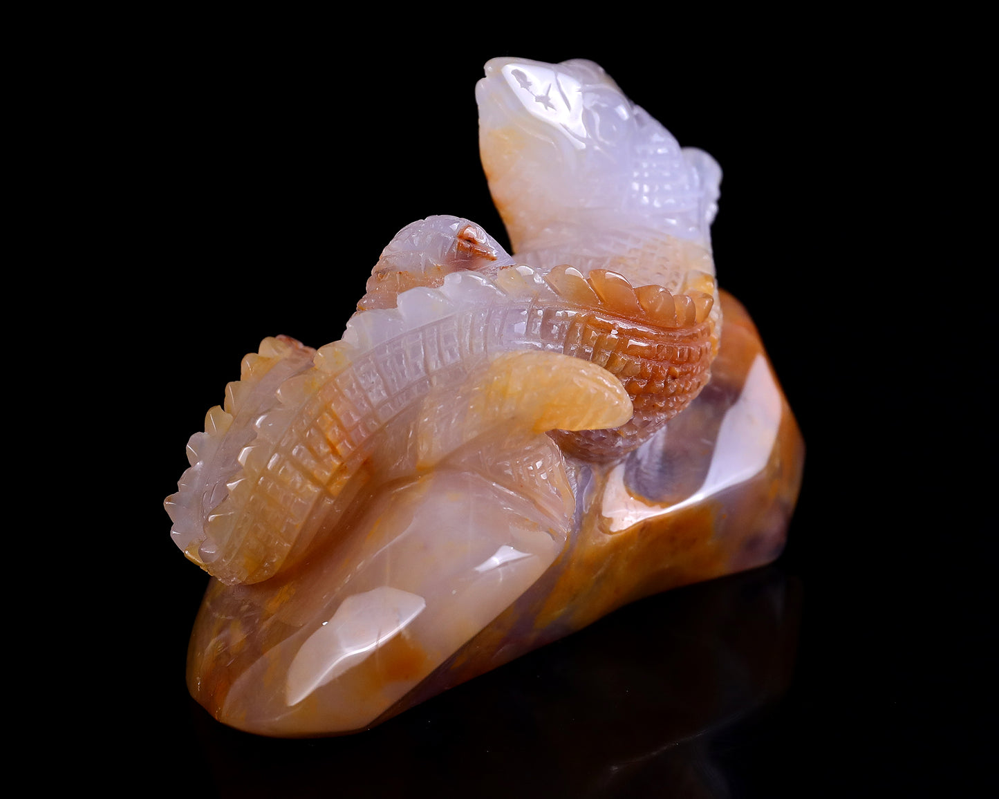 4.8" Chalcedony Hand Carved Crystal Lizard Sculpture