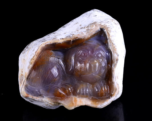 4.4" Chalcedony Hand Carved Crystal Dog Sculpture