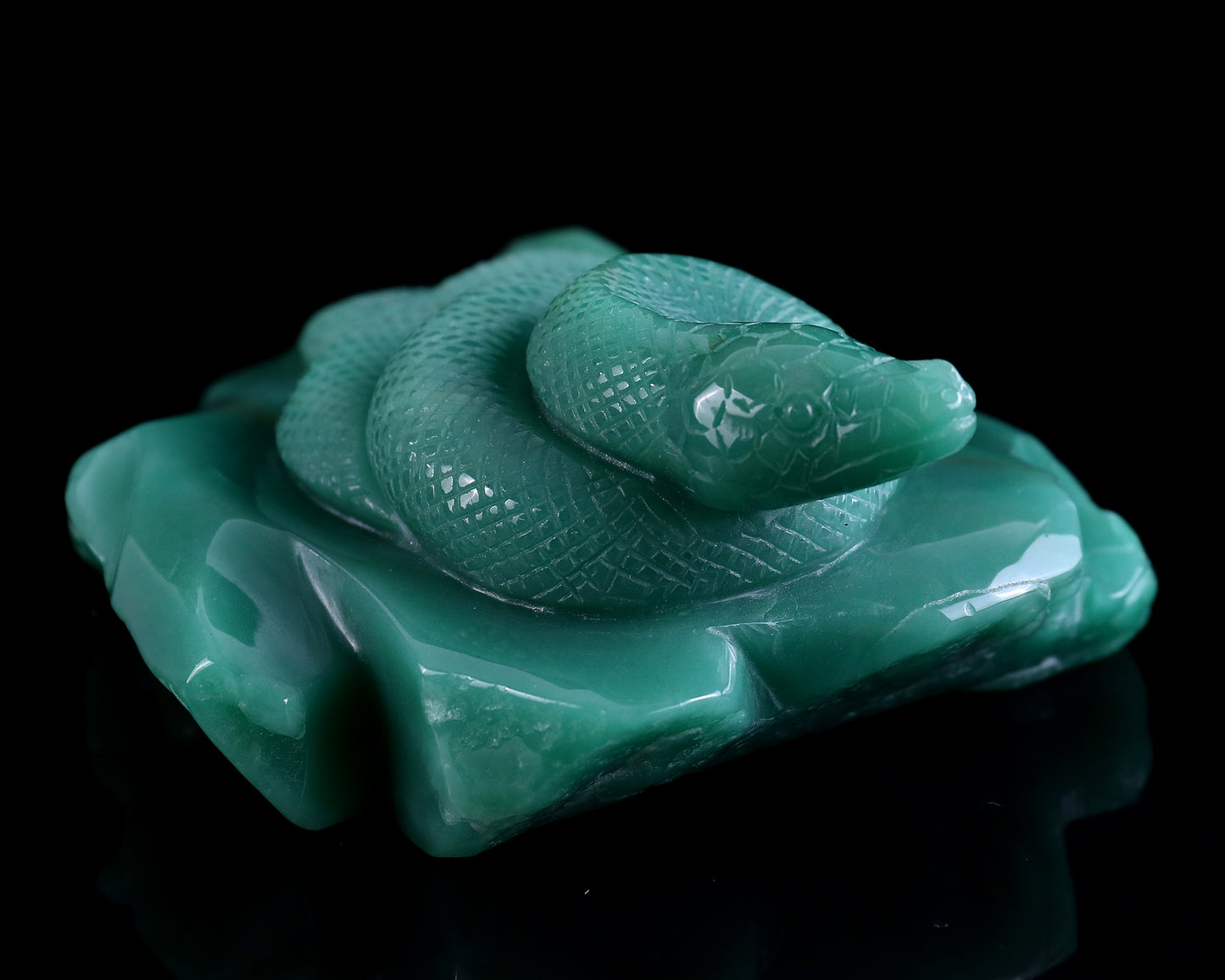 6.4" Green Aventurine Hand Carved Crystal Snake Sculpture