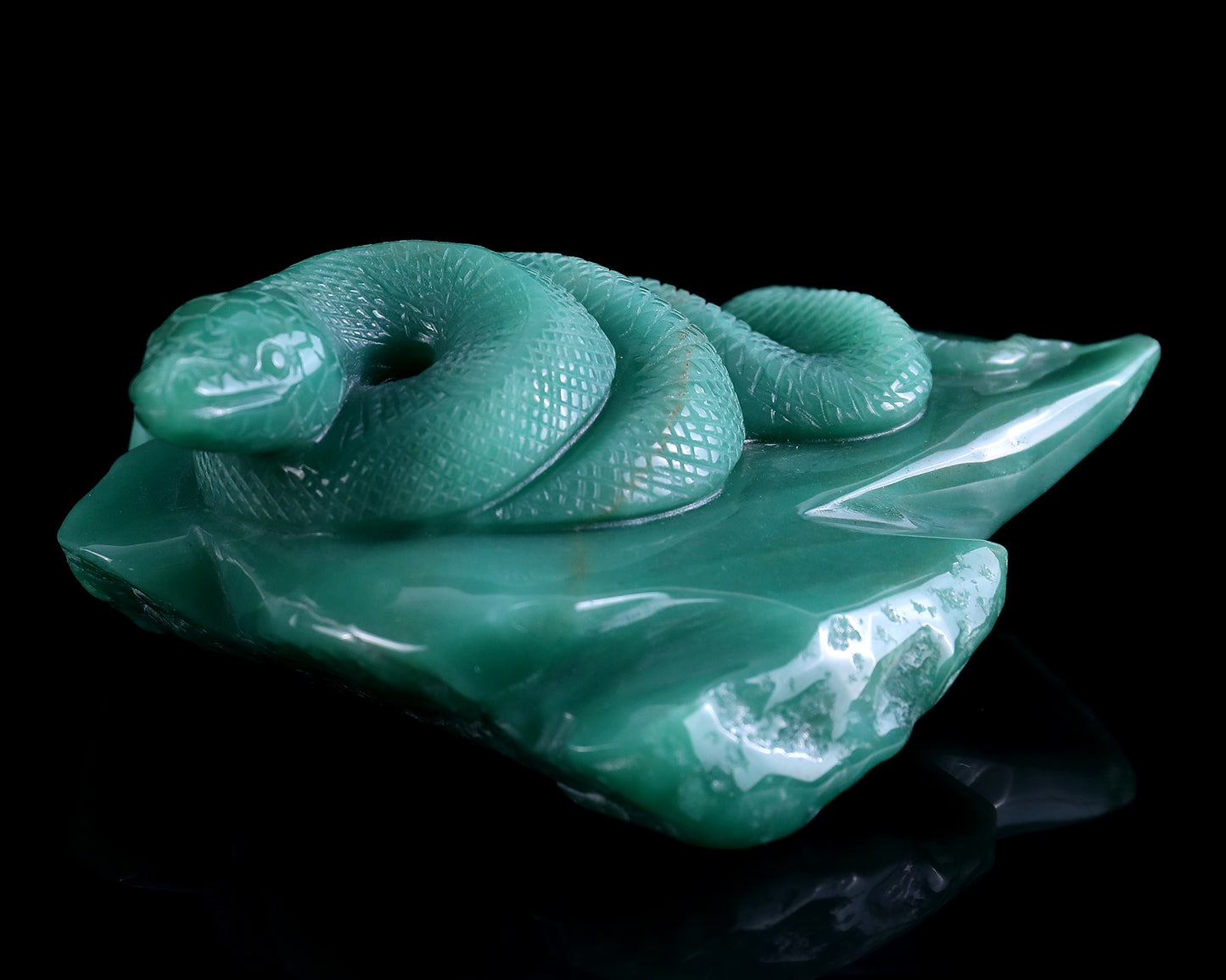 6.4" Green Aventurine Hand Carved Crystal Snake Sculpture