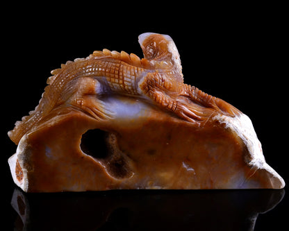 7.0" Chalcedony Hand Carved Crystal Lizard Sculpture