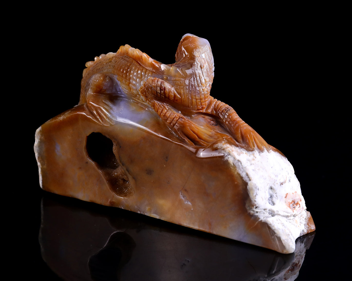 7.0" Chalcedony Hand Carved Crystal Lizard Sculpture