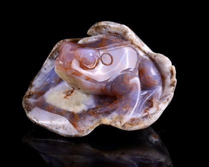 3.7" Chalcedony Hand Carved Crystal Frog Sculpture