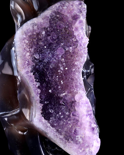 8.3" Amethyst Druse Agate Hand Carved Mineral Specimen Skull Sculpture