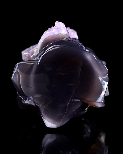 8.3" Amethyst Druse Agate Hand Carved Mineral Specimen Skull Sculpture