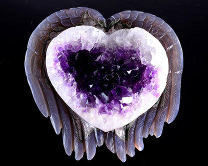 6.3" Amethyst Druse Agate Hand Carved Angel Wings Sculpture