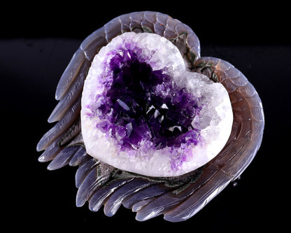 6.3" Amethyst Druse Agate Hand Carved Angel Wings Sculpture