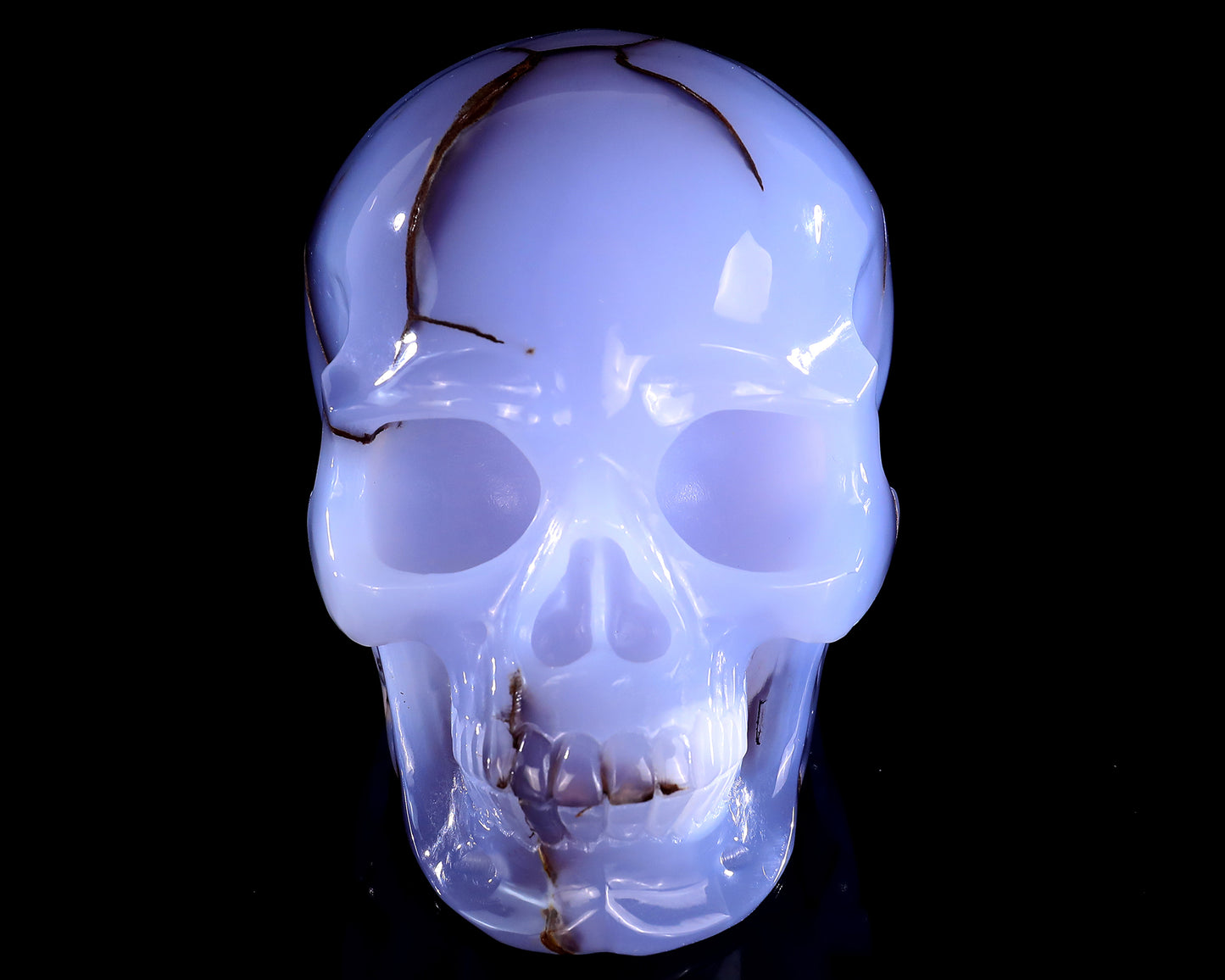 5.6" Blue Chalcedony Hand Carved Crystal Realistic Skull Sculpture