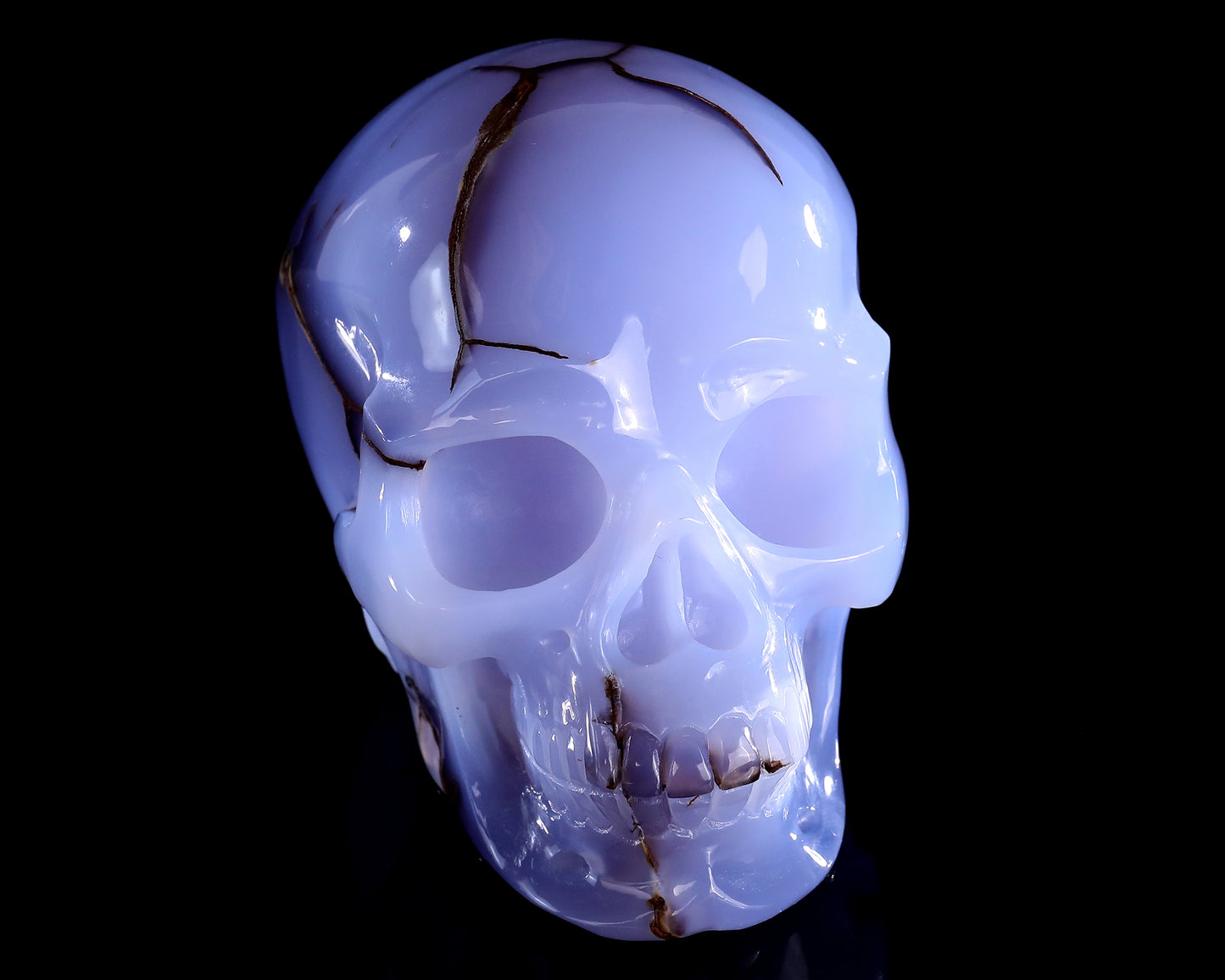 5.6" Blue Chalcedony Hand Carved Crystal Realistic Skull Sculpture