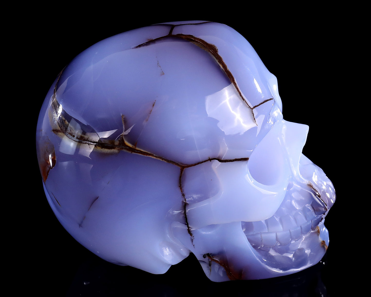 5.6" Blue Chalcedony Hand Carved Crystal Realistic Skull Sculpture