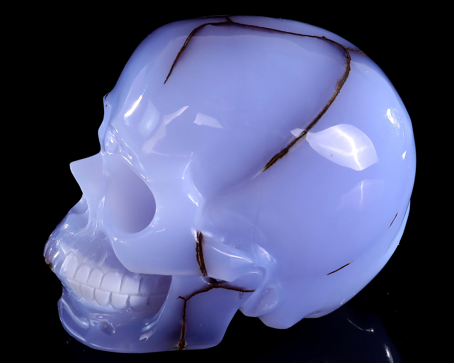 5.6" Blue Chalcedony Hand Carved Crystal Realistic Skull Sculpture