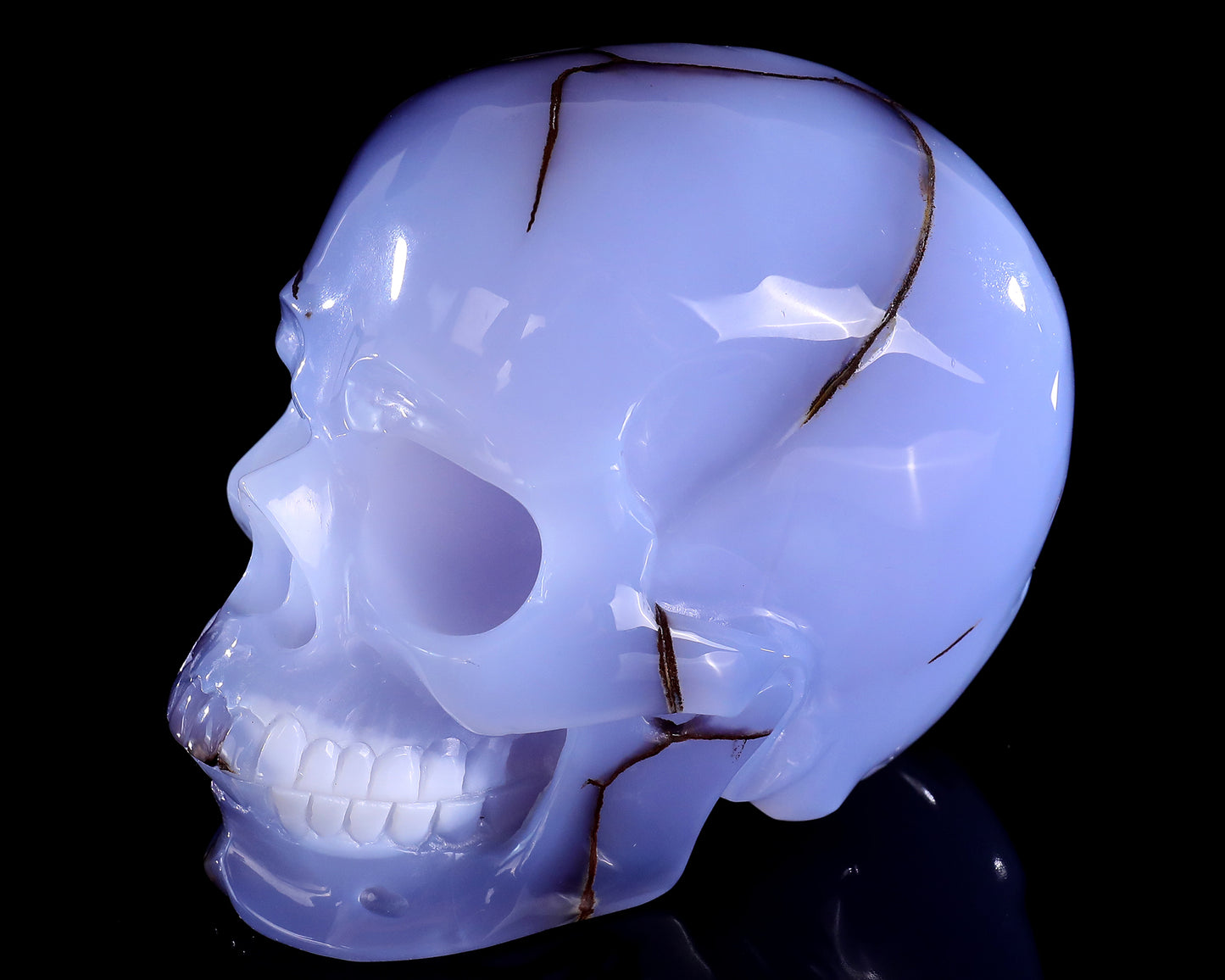 5.6" Blue Chalcedony Hand Carved Crystal Realistic Skull Sculpture