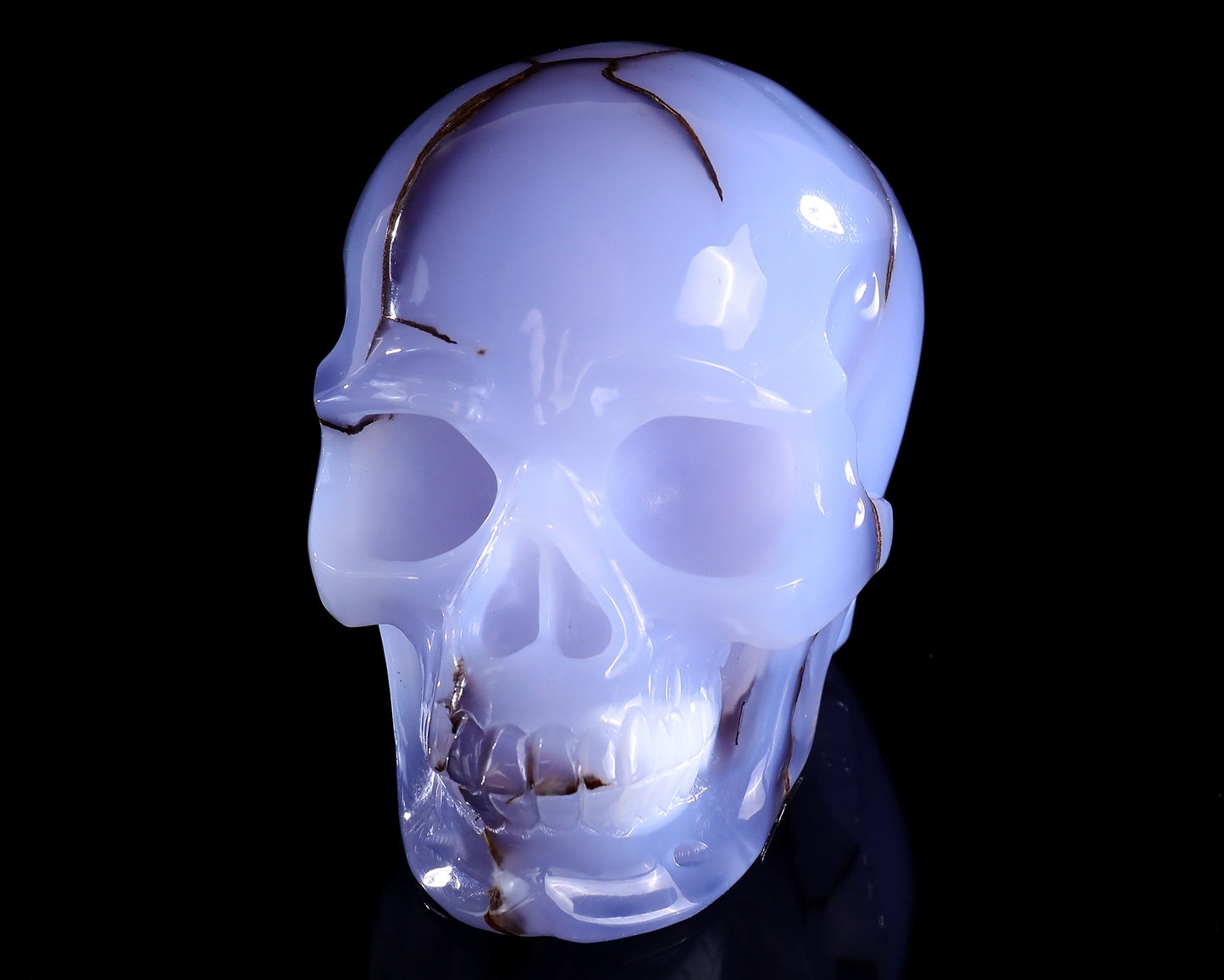 5.6" Blue Chalcedony Hand Carved Crystal Realistic Skull Sculpture