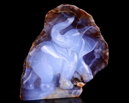 5.4" Blue Chalcedony Hand Carved Crystal Elephant Sculpture