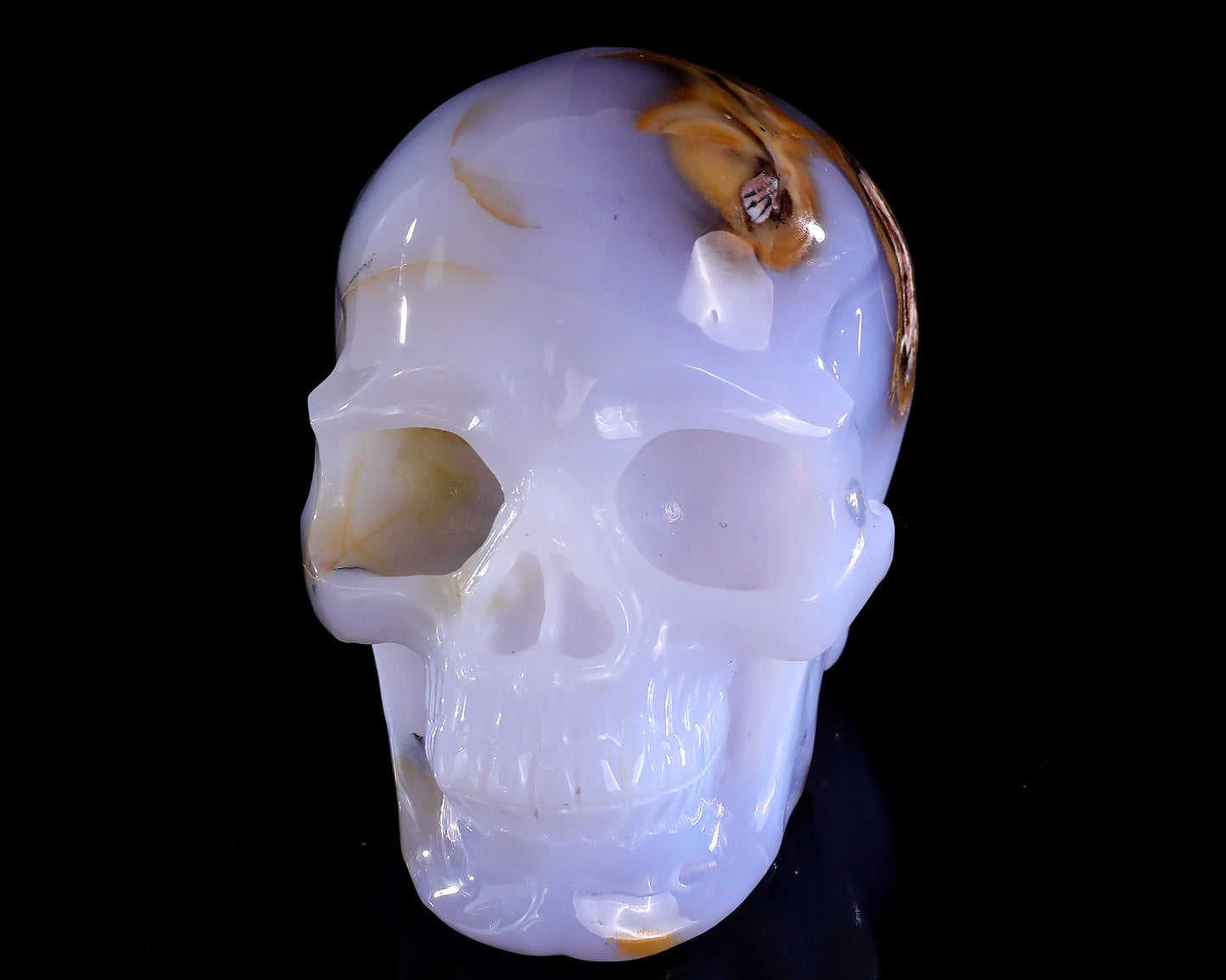 5.7" Blue Chalcedony Hand Carved Crystal Realistic Skull Sculpture