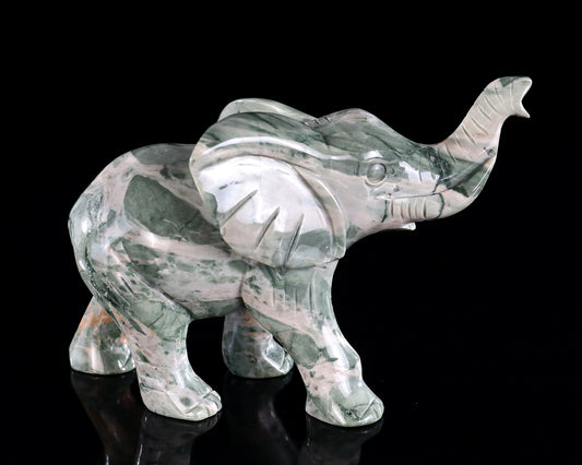 6.3" Jiulong Jade Hand Carved Crystal Elephant Sculpture