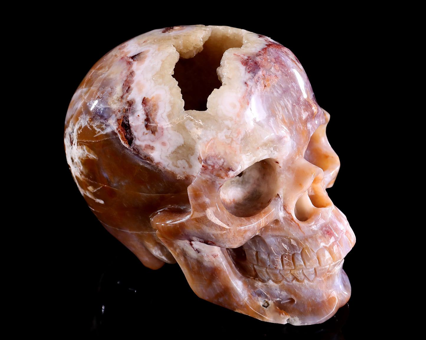 7.3" Chalcedony Hand Carved Crystal Realistic Skull Sculpture