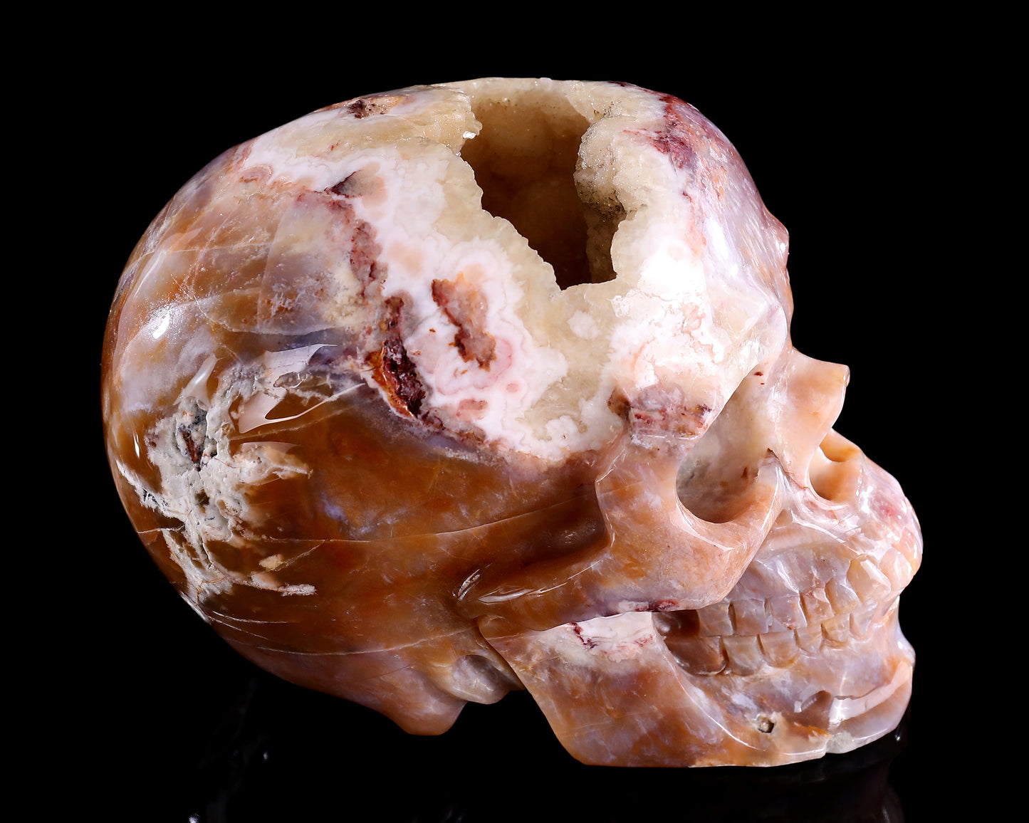 7.3" Chalcedony Hand Carved Crystal Realistic Skull Sculpture