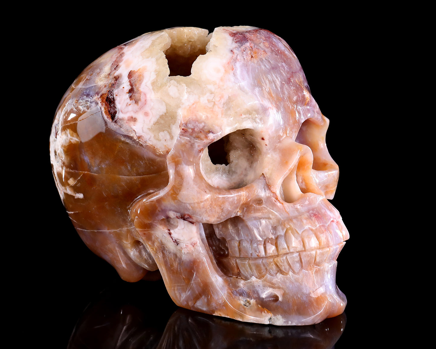 7.3" Chalcedony Hand Carved Crystal Realistic Skull Sculpture