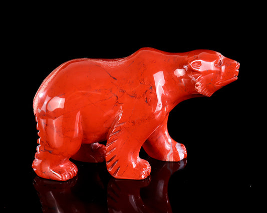 6.4" Red Jasper Hand Carved Crystal Polar Bear Sculpture