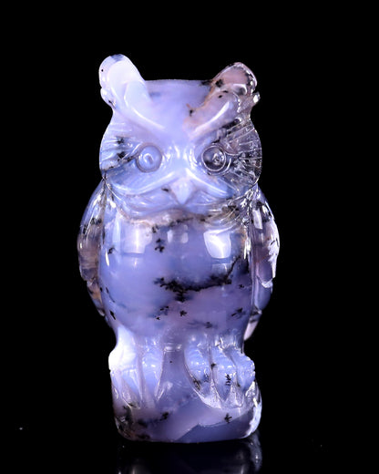 2.0" White Opal Hand Carved Crystal Owl Sculpture