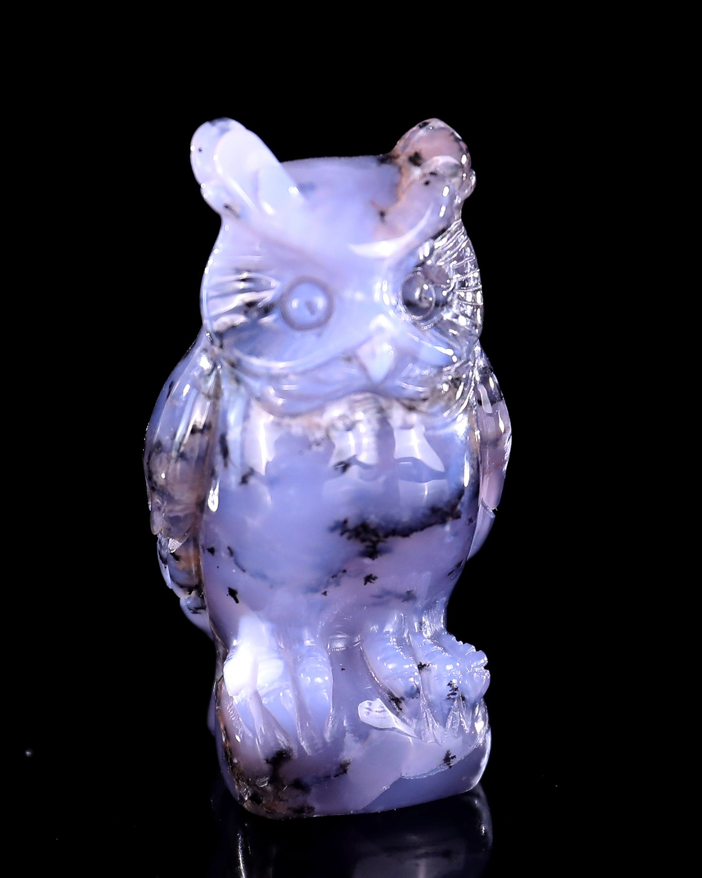 2.0" White Opal Hand Carved Crystal Owl Sculpture